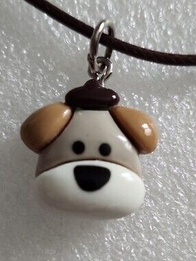 Hand Crafted Brown and Cream Dog Face Pendant Necklace
